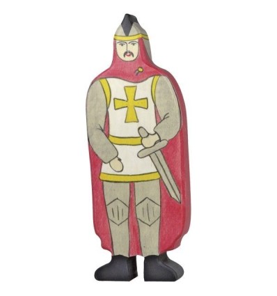 Holztiger Ritter mit rotem Mantel