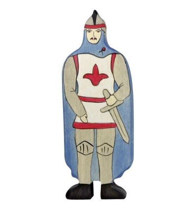 Holztiger Ritter mit blauem Mantel