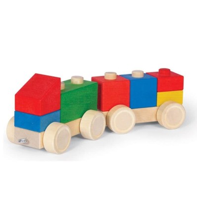 Holz-Zug Eisenbahn klein aus Steckklötzen-Öko Spielzeug-Naturspielzeug
